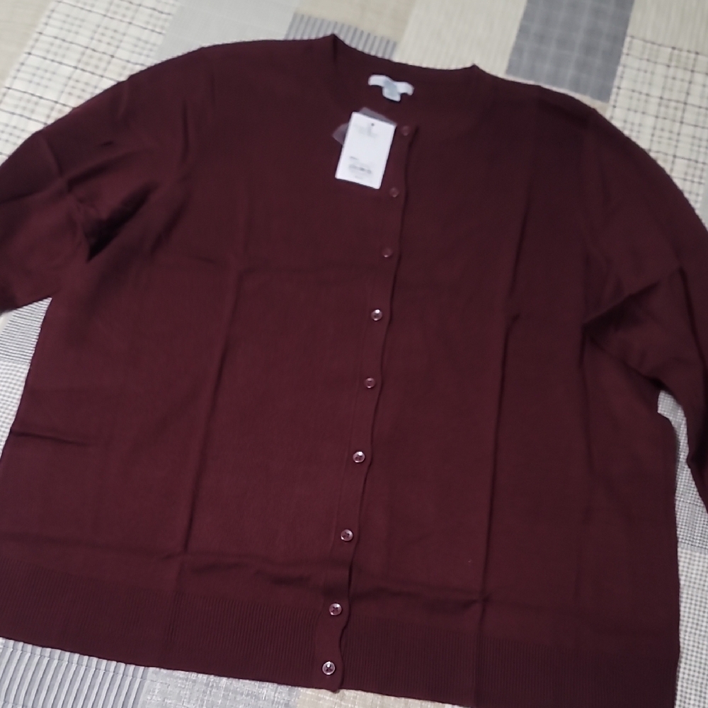 NWT Croft & Barrow Burgundy Knit Button Cardigan - Picture 4 of 5